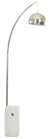 Flos Arco Style Stainless and Marble Arc Floor Lamp, 20th c., H.- 95 in., W.- 40 in., D.- 10 in.