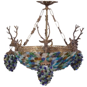 Large Bronze and Crystal Five Light Chandelier, 21st c., H.- 20 in., Dia.- 22 in.