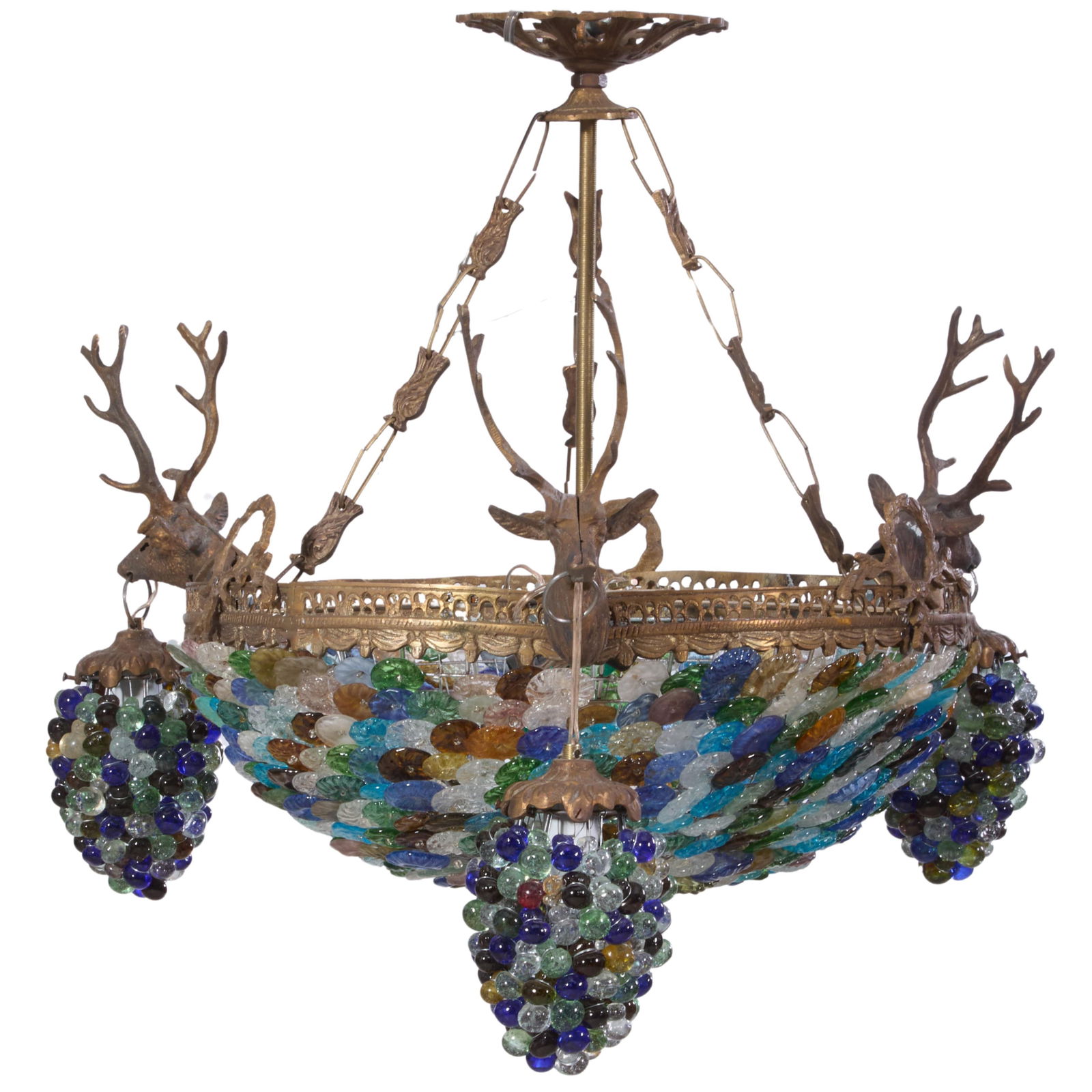 Large Bronze and Crystal Five Light Chandelier, 21st c., H.- 20 in., Dia.- 22 in. (1 of 1)