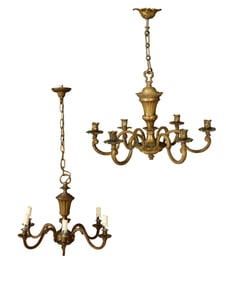 Two French Louis XVI Style Chandeliers, 20th c., Top- H.- 28 in., Dia.- 25 in.; Lower- H.- 34 in.,