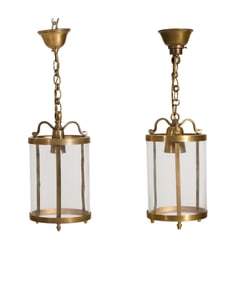 Pair of French Bronze and Glass Light Fixtures, early 20th c., Each- H.- 10 in., Dia.- 5 5/8 in. (2
