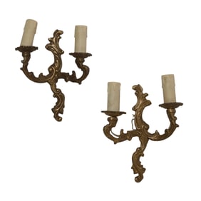 Pair of Louis XVI Inspired Two Light Sconces, 21st c., Each- H.- 9 1/2 in., W.- 7 in., D.- 2 1/2 in.