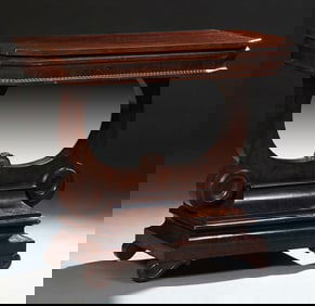 American Classical Carved Mahogany Pier Table, mid 19th c., H.- 34 3/4 in., W.- 39 1/4 in., D.- 17