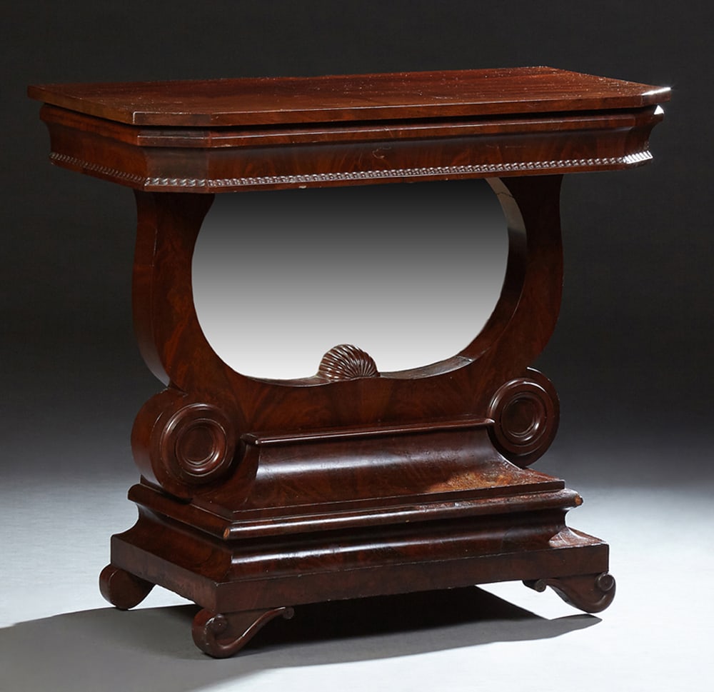 American Classical Carved Mahogany Pier Table, mid 19th c., H.- 34 3/4 in., W.- 39 1/4 in., D.- 17 (1 of 1)