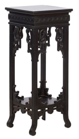 American Aesthetics Carved Ebonized Walnut Pedestal, late 19th c., H.- 37 3/4 in., W.- 15 in., D.-