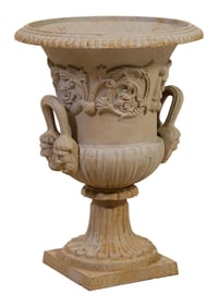 Cast Iron Garden Urn, 20th c., H.- 19 in., Dia.- 15 in.