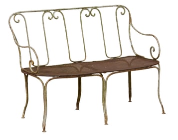 French Provincial Iron Garden Bench, 20th c., H.- 34 in., W.- 45 in., D.- 22 in.