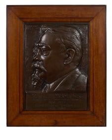 Commemorative Patinated Bronze Relief Plaque, early 20th c., Sight- H.- 19 in., W.- 14 in., Framed-