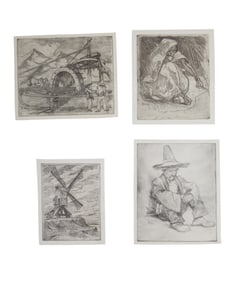 Ellsworth Woodward (American/New Orleans, 1861-1939), Four Etchings on Paper, Largest- H.- 8 1/2