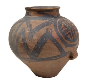 Chinese Neolithic Style Earthenware Pottery Baluster Jar, H.- 11 in., Dia.- 10 1/2 in.