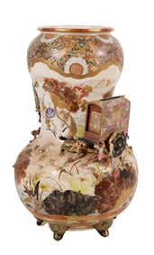 Unusual Large Oriental Relief Baluster Porcelain Urn, 19th c., H.- 21 in., Dia.- 12 in.