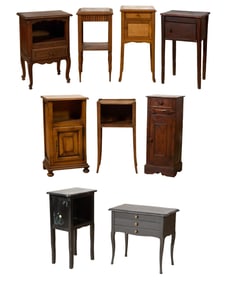 Lot of Nine Various French Provincial Style Nightstands, 19th and 20th c., Largest- H.- 28 1/2 in.,
