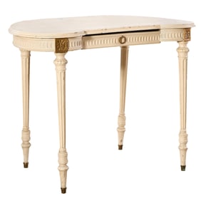 French Louis XVI Style Creme Peinte Dressing Table, 20th c., H.- 30 1/2 in., W.- 38 in., D.- 21 1/2