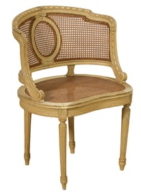 French Louis XVI Style Creme Peinte Vanity Chair, 20th c., H.- 30 1/2 in., W.- 21 1/2 in., D.- 17