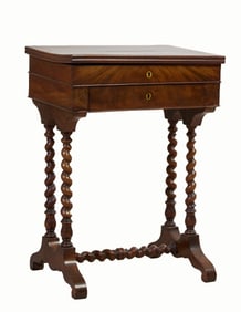 French Charles X Style Walnut Work Table, mid to late 19th c., H.- 28 in., W.- 20 in., D.- 14 1/2