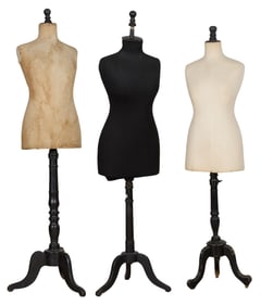 Three Antique French Parisian Dress Forms on Stands, late 19th c., Tallest- H.- 65 in., W.- 17 in.,