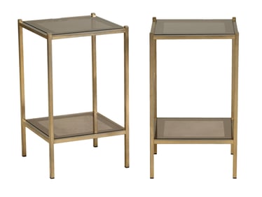 Pair of French Brass and Glass Side Tables, 20th c., H.- 24 in., W.- 14 in., D.- 14 in. (2 Pcs.)