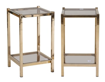 Pair of French Brass and Glass Side Tables, 20th c., H.- 25 in., W.- 14 3/4 in., D.- 14 3/4 in. (2