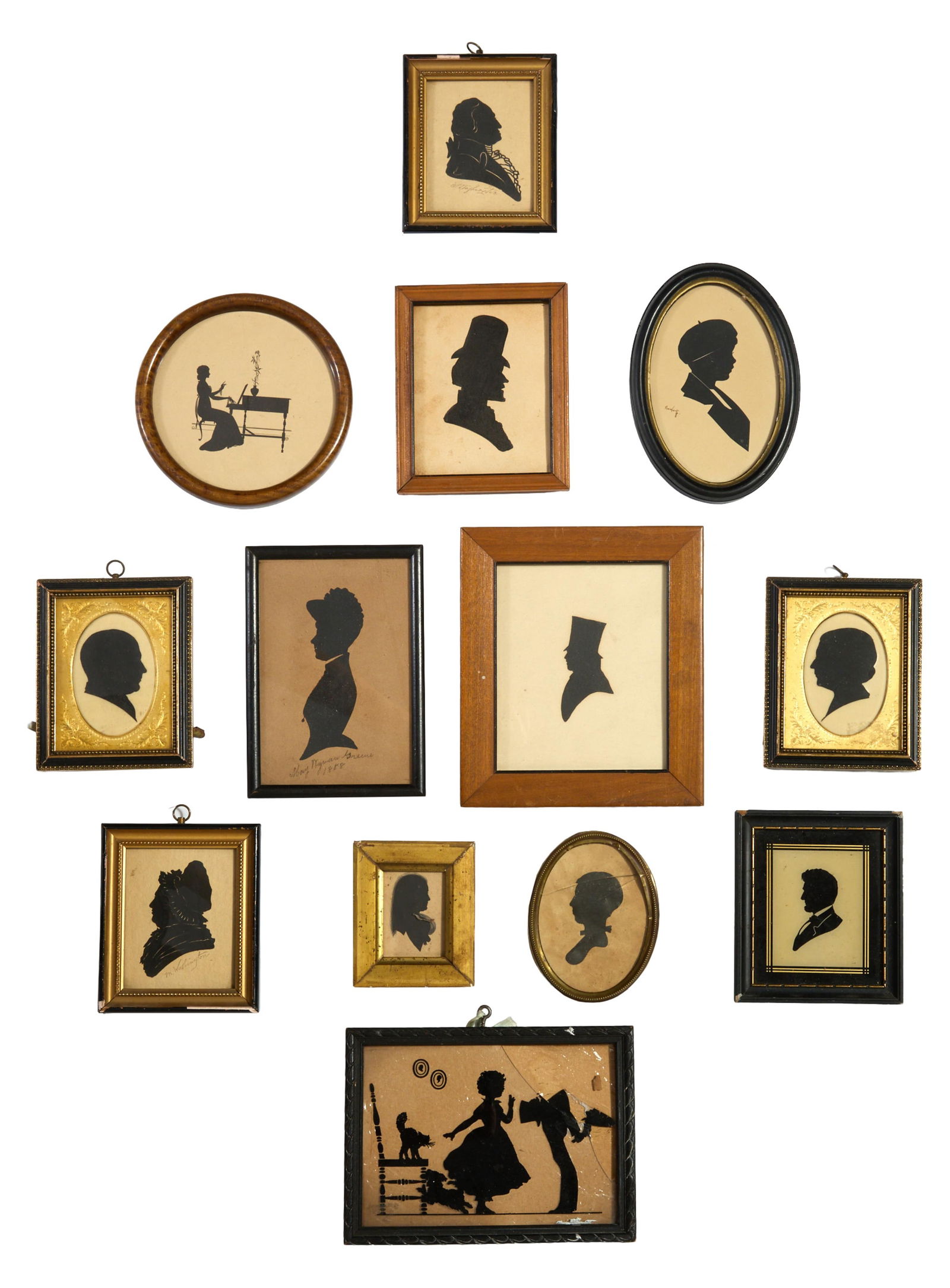 Collection of Thirteen Antique Silhouette Portraits, Largest- H.- 5 3/4 in., W.- 4 1/2 in.; (1 of 2)