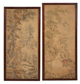 Two Romantic Landscape Scene Tapestries, early 20th c., Larger- H.- 61 1/2 in., W.- 28 in. (2 Pcs.)