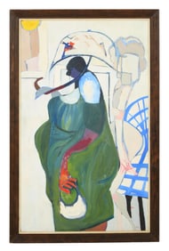 American School, (Mid-20th Century), "Woman with a Parasol," Sight- H.- 48 in., W.- 29 in., Framed-