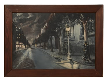 Continental School, "Parisian Night Scene," 20th c., H.- 23 3/4 in., W.- 35 1/2 in., Framed H.- 30