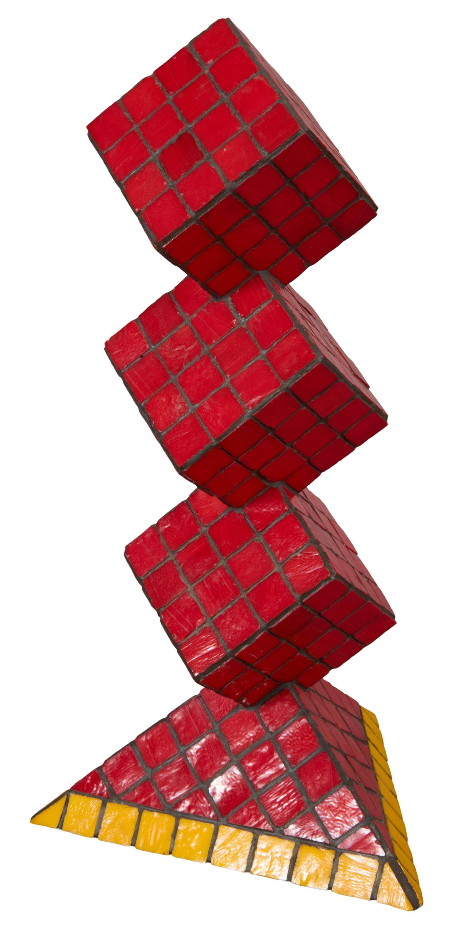 Peter Zecher (American, 1945-1996), "Summer," 1984, H.- 16 in., W.- 9 in., D.- 9 in.: Peter Zecher (American, 1945-1996), "Summer," 1984, Venetian glass tiles on wood blocks with mixed media metal base, signed, titled and dated on underside, H.- 16 in., W.- 9 in., D.- 9 in. Provenance: