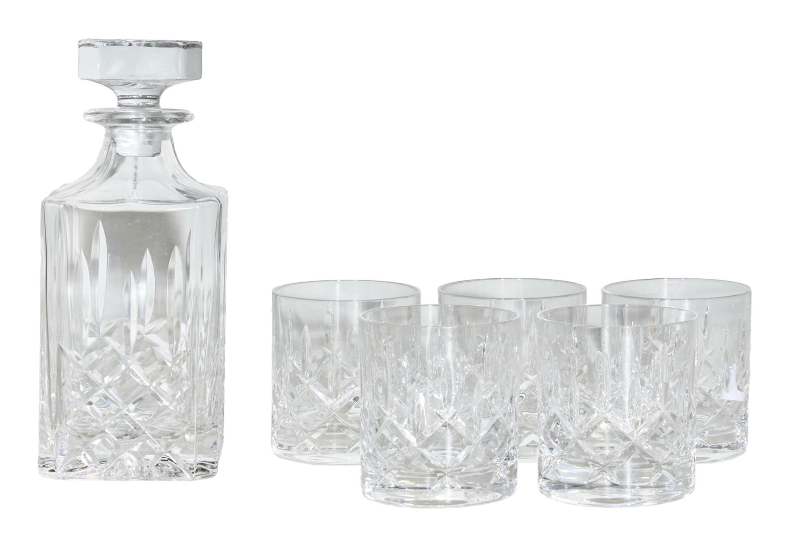 Six Piece Cartier Gilles Crystal Decanter Set, 20th c., Decanter- H.- 9 in., W.- 3 3/4 in., D.- 3 (1 of 6)