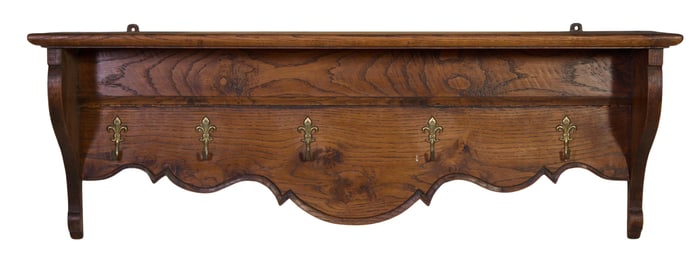French Provincial Louis XVI Style Carved Walnut Entry Shelf, late 19th c., H.- 13 3/4 in., W.- 39
