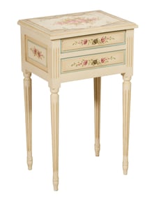 French Louis XVI Style Creme Peinte Nightstand, 20th c., H.- 26 1/2 in., W.- 16 in., D.- 12 in.