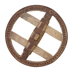 Antique Continental Iron and Wood Cart Wheel, late 19th c., Dia.- 39 in., D.- 9 in.