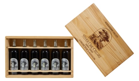 Crated Five Bottle Set, Silver Oak Cellars, 1995-2000, H.- 5 in., W.- 22 1/2 in., D.- 14 in.