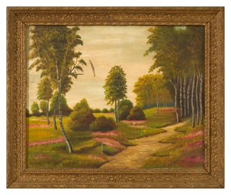 A. Barencon (French), "Pathway Through the Countryside," 19th c., H.- 15 3/4 in., W.- 19 3/4 in.,