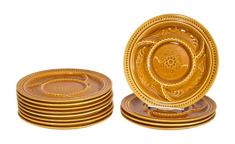 Lot of Twelve French Ceramic Artichoke Plates, early 20th c., H.- 1/2 in. Dia.- 9 3/4 in. (12 Pcs.)