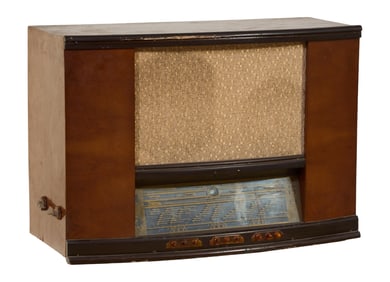 Antique Mahogany Ondia Shortwave Tube Radio, early 20th c., H.- 17 in., W.- 25 1/2 in., D.- 11 in.