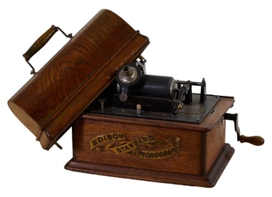 Oak Edison Standard Model C Cylinder Portable Phonograph, c. 1900, H.- 12 in., W.- 12 3/4 in., D.- 8