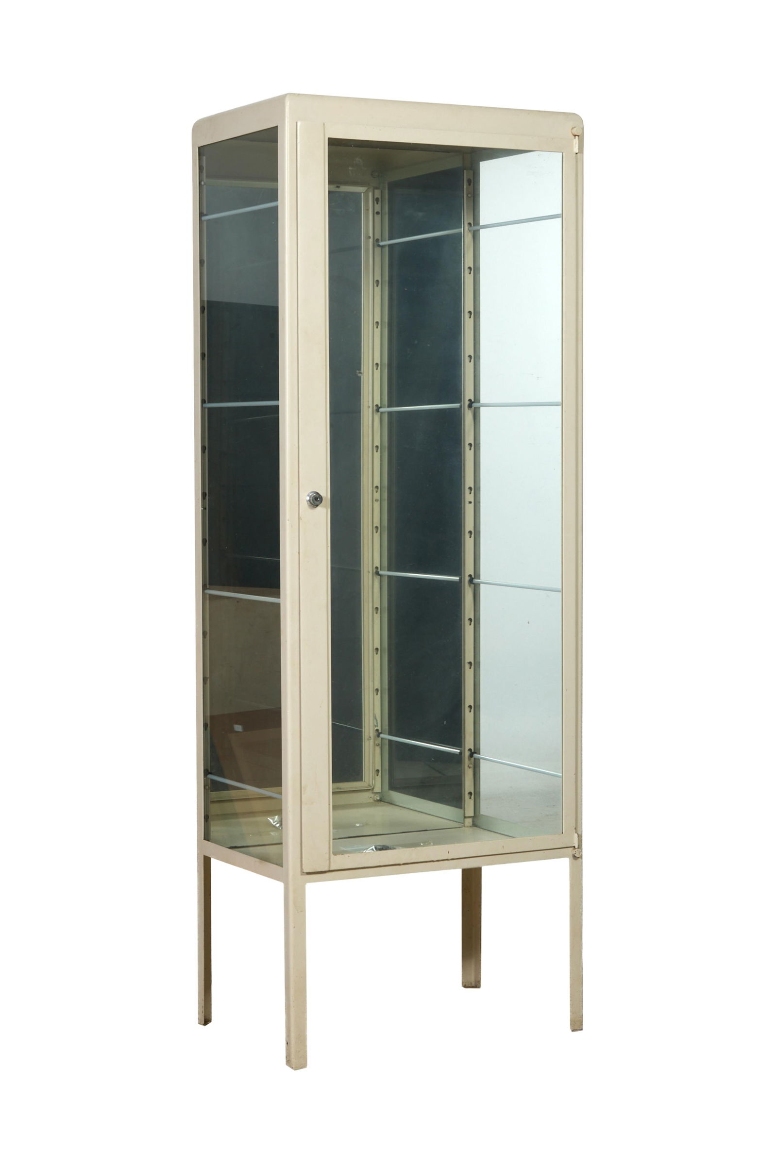 Vintage Metal Mirrored Back Medical Display Cabinet, early to mid 19th c., H.- 66 1/2 in., W.- 24 (1 of 1)