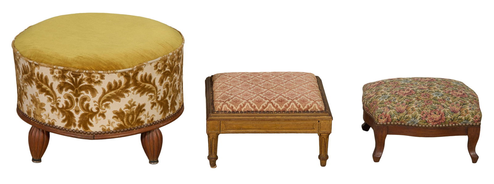 Three French Ottomans, early 20th c., Round- H.- 14 1/2 in., Dia.- 20 1/4 in. (3 Pcs.) (1 of 1)