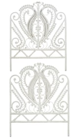 Pair of French Art Nouveau Ratan Twin Headboards, early 20th c., H.- 48 in., W.- 38 1/2 in., D.- 1