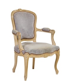 French Louis XV Style Creme Peinte Fauteuil, 20th c., H.- 35 1/2 in., W.- 25 in., D.- 21 in.