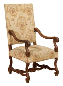 French Louis XIII Style Carved Walnut Fauteuil,19th c., H.- 45 1/2 in., W.- 24 1/2 in., D.- 23 in.