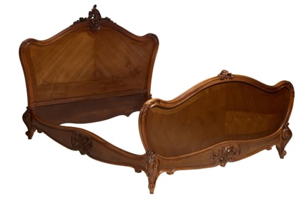 French Louis XV Style Carved Walnut Bed, late 19th c., H.- 52 in., W.- 58 in., L.- 76 in.