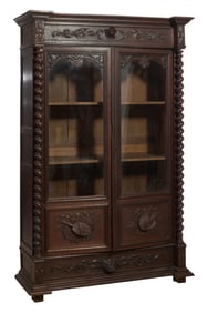 French Henri II Style Carved Oak Bibliotheque, late 19th c., H.- 88 1/2, W.- 55 in., D.- 20 1/2 in.