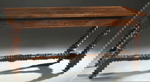 French Provincial Louis XIV Style Carved Oak Side Table, 19th c., H.- 27 3/4 in., W.- 58 1/2 in.,