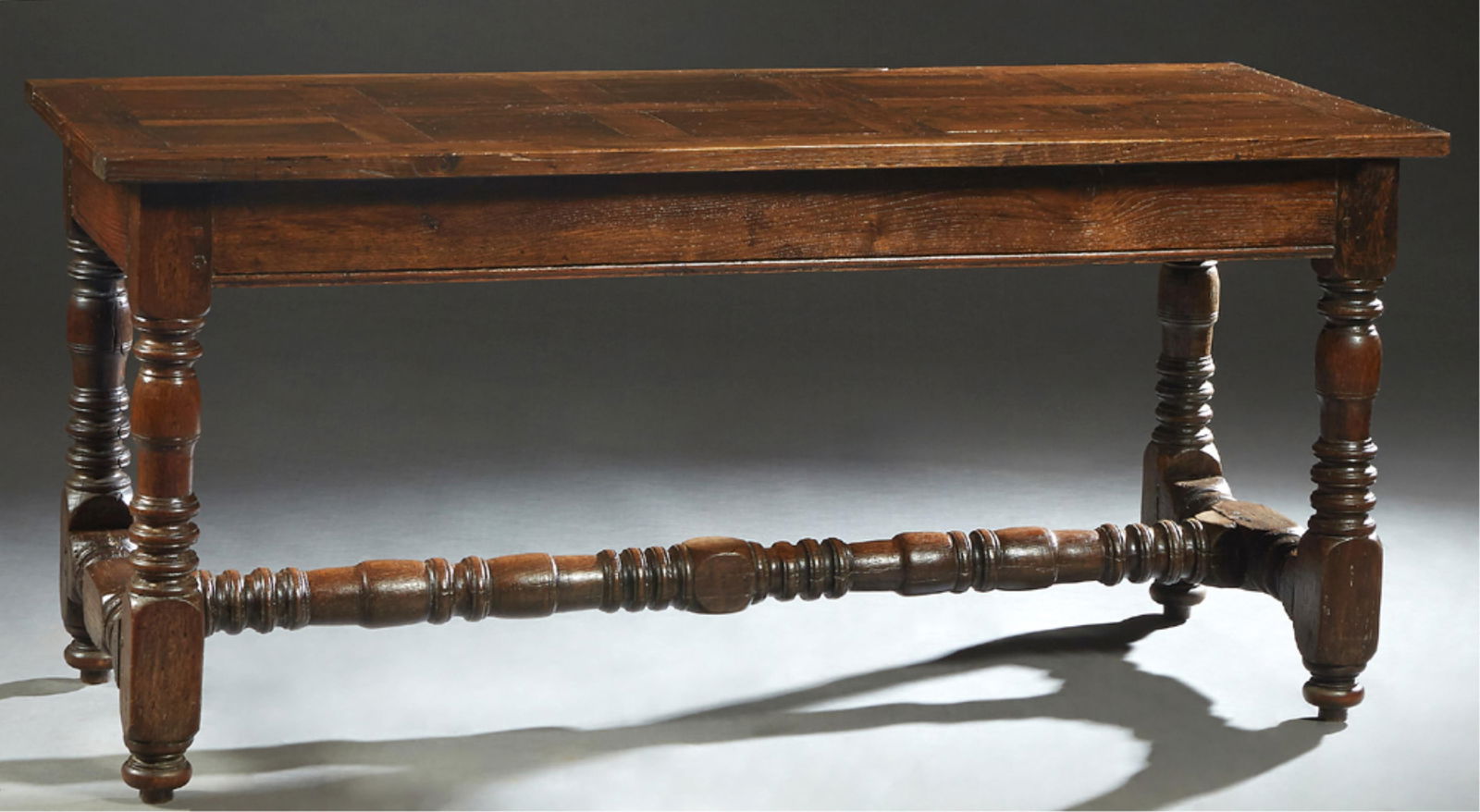 French Provincial Louis XIV Style Carved Oak Side Table, 19th c., H.- 27 3/4 in., W.- 58 1/2 in., (1 of 1)