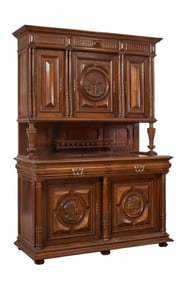 French Henri II Style Walnut Buffet a Deux Corps, late 19th c., H.- 91 1/4 in., W.- 63 in., D.- 26