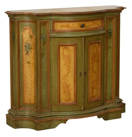 Italian Renaissance Style Polychromed Entry Cabinet, early 20th c., H.- 35 in., W.- 39 3/4 in., D.-