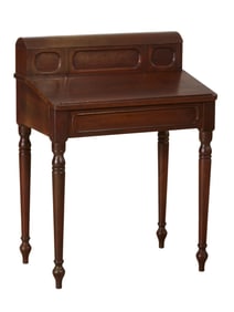 French Louis Philippe Style Beech Slant Front Desk, 20th c., H.- 38 1/4 in., W.- 28 in., D.- 18 1/2
