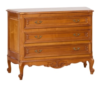 French Transitional Louis XV/XVI Style Cherry Commode, 20th c., H.- 35 in., W.- 47 1/2 in., D.- 19
