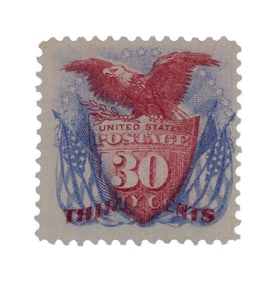 Rare 1869 U.S. 30¢ Shield Eagle & Flags Stamp